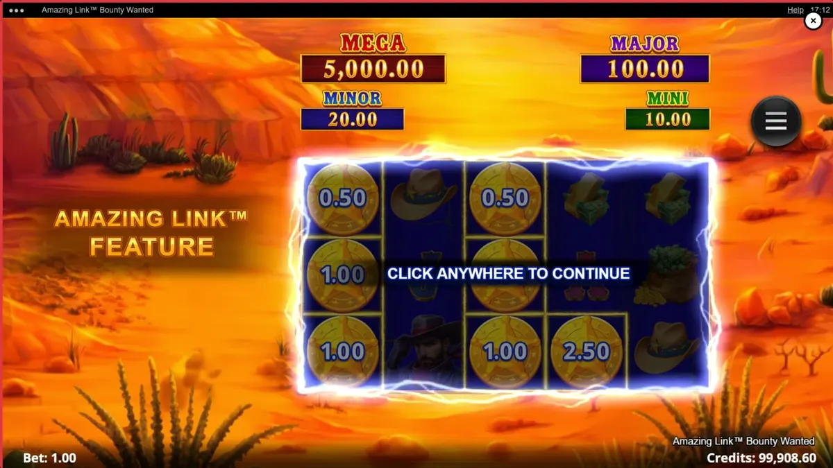Interface do jogo Amazing Link Bounty Wanted com tema de Velho Oeste